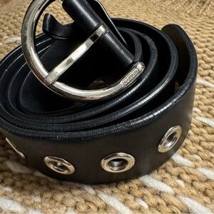 Coach Black Leather Belt with Silver Accents made of brass